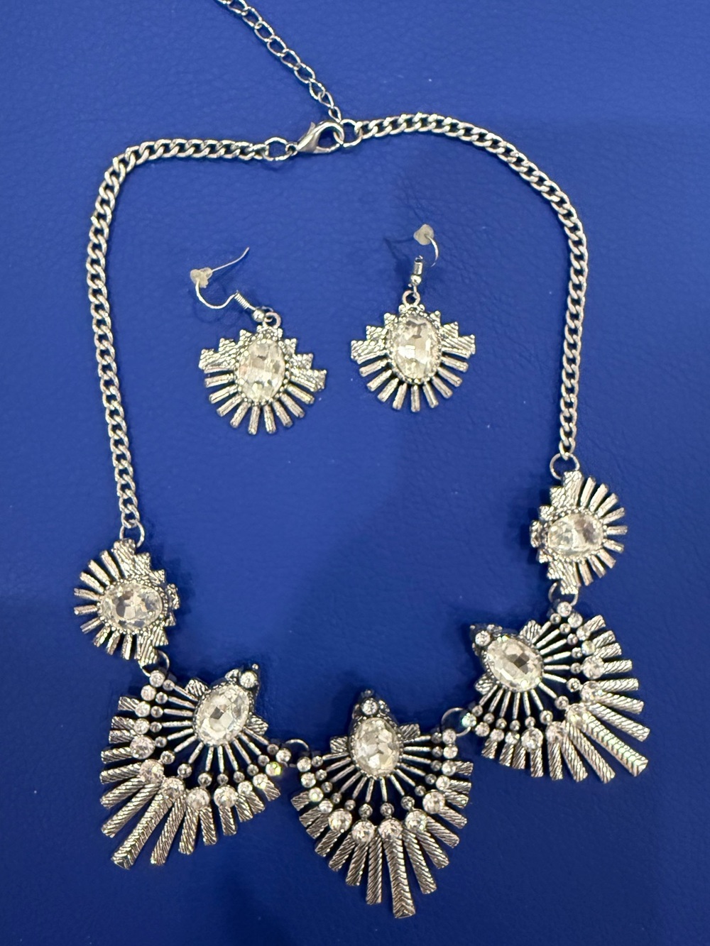 Silver Crystal Necklace & Earrings Set